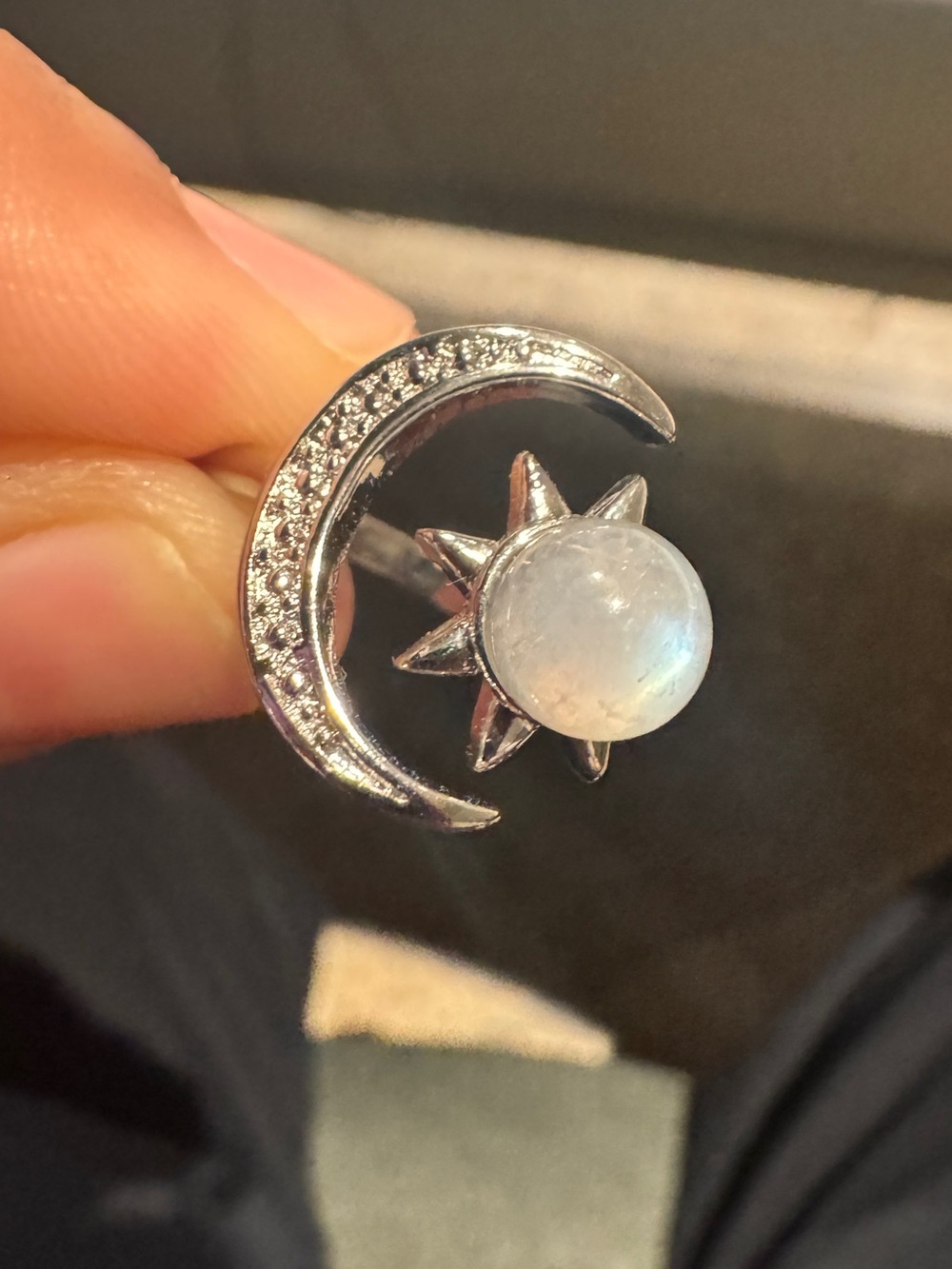 Moonstone, Moon & Sun Cabochon Ring Adjustable